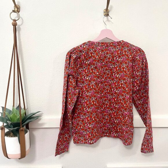 J Crew High-Neck Puff-Sleeve Long Sleeve Top in Floral Print Size M - Picture 6 of 6